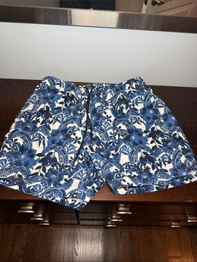 Nautica Blue and White Floral Swim Trunks